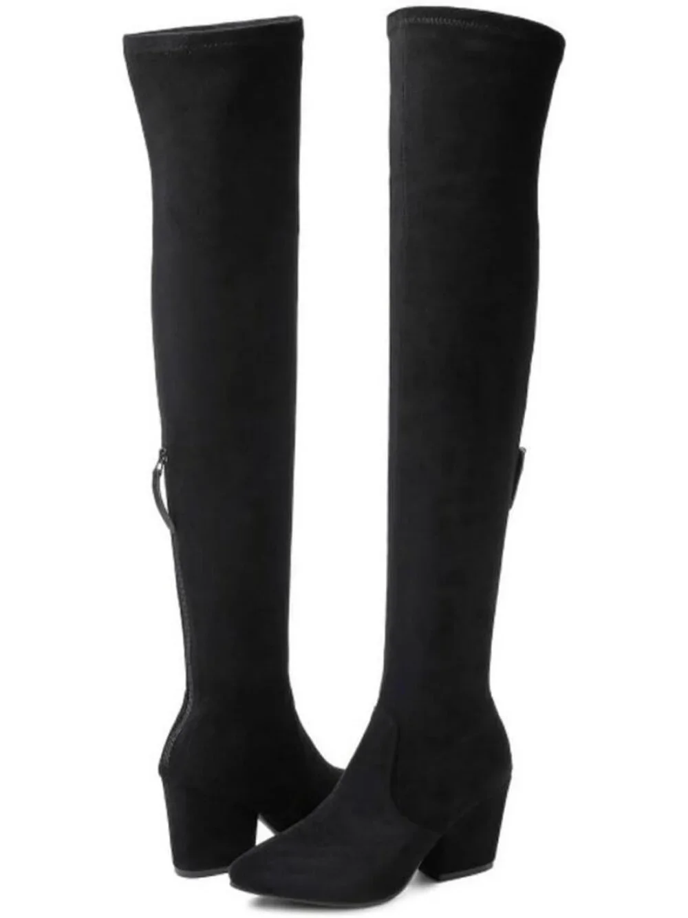 Women's Black Suede Pointed Toe Flat Comfort Over the Knee Thigh High Boot